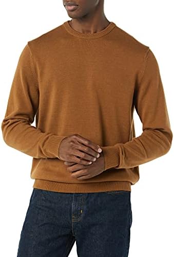 Amazon Essentials Men's Long-Sleeve Crewneck Sweater, 100% Cotton, Big & Tall Options Available, Toffee Brown, Small