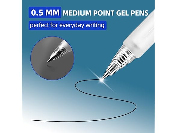 BASUNOCL 12 Pcs Black Ink Gel Pens, 0.5mm