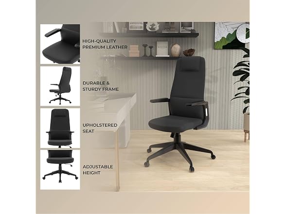 LeisureMod Leather Ergonomic High-Back Office Chair