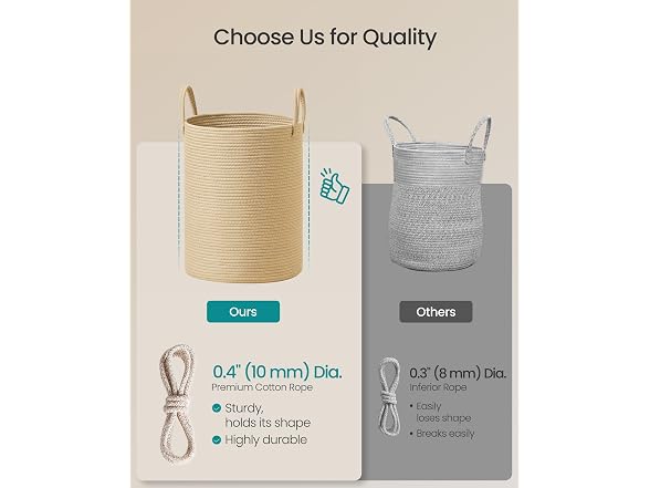 SONGMICS Laundry Hamper, Cotton Rope Basket
