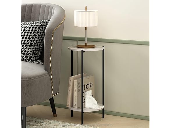 Furinno Besi 2-Tier Modern Tall Round End Table