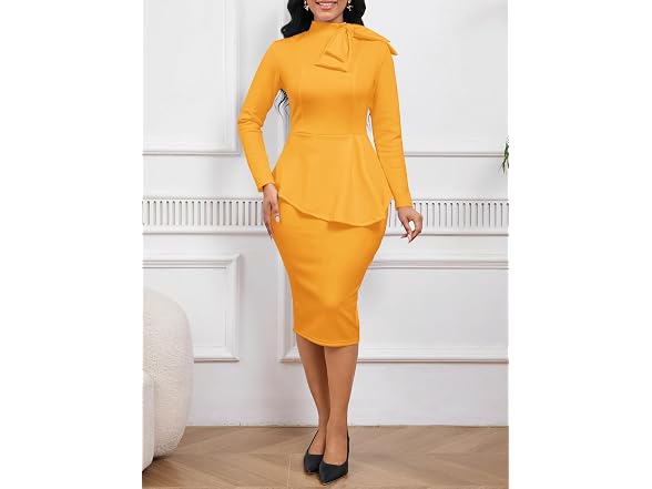 WanMem Women (L) Formal Bodycon Peplum Party Dress