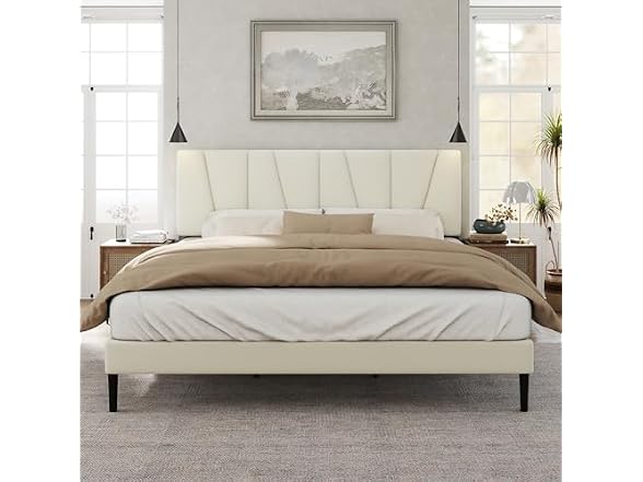 Bed Frame, Fabric Upholstered Headboard