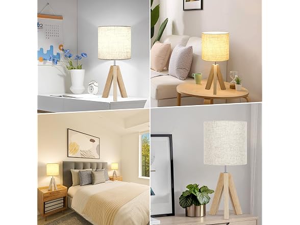Brightever Wooden Tripod Nightstand Lamp