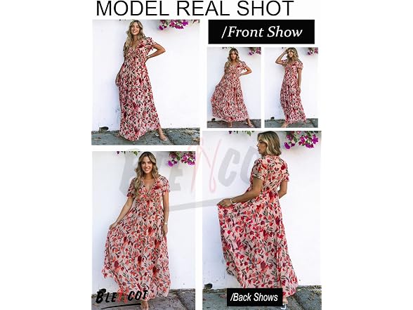 Blencot Women (L) Casual Short Sleeve Boho V Dress