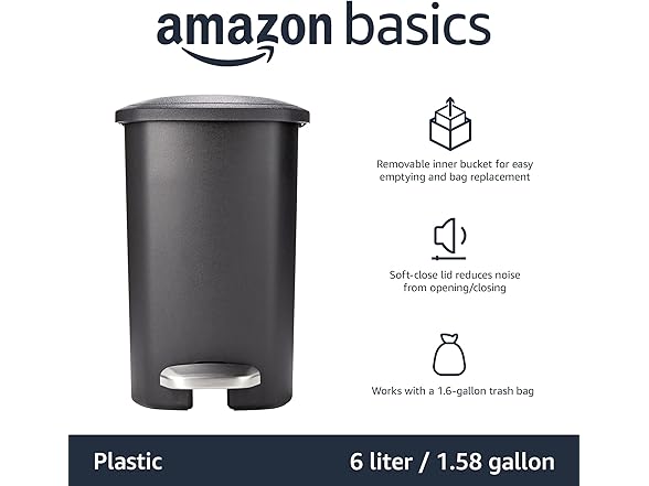 Amazon Basics Compact Plastic Bathroom Trash
