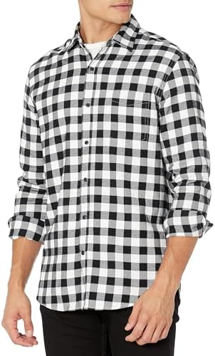 Amazon Essentials Men's Long-Sleeve Flannel Shirt (Available in Big & Tall), Black Buffalo Plaid, X-Small