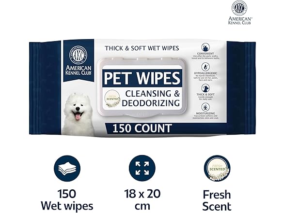 AKC Pet Wipes for Dogs & Cats – Hypoallergenic