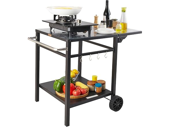 VEVOR Outdoor Grill Dining Cart with Double-Shelf