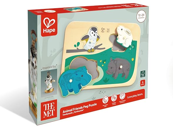 Hape x The Met Animal Friends Wooden Peg Puzzle