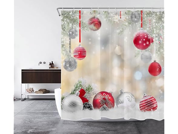 LB Christmas Shower Curtains for Bathroom Christmas Ball