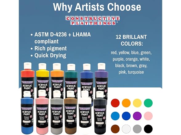 Constructive Playthings Acrylic Paint Set 12Pk