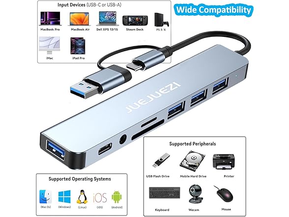 JUEJUEZI USB Hub 3.0 Multiport Adapter