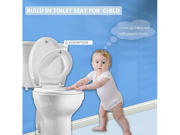 JINGZE Elongated Toilet Seat Built-In Potty Training Seat
