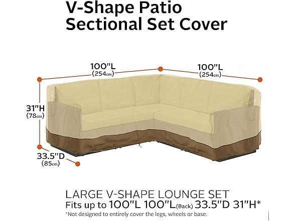 Patio V-Shaped Sectional Sofa Cover, Large