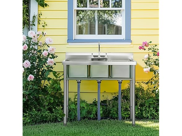 WILPREP NSF Stainless Steel 3 Compartment Commercial Sink 11x10x10 Inch Basins, Kitche Station Utility Sink for Restaurant Bar Home Laundry Room Garage (Open Box)