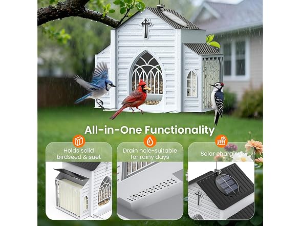 MrCrafts Church Bird Feeder Solar Light