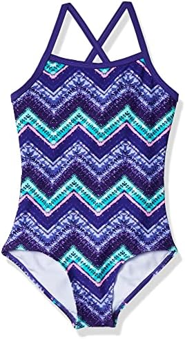 Kanu Surf Girls' Layla Beach Sport Banded 1 Piece Swimsuit, Kirsten Purple Chevron, 6X