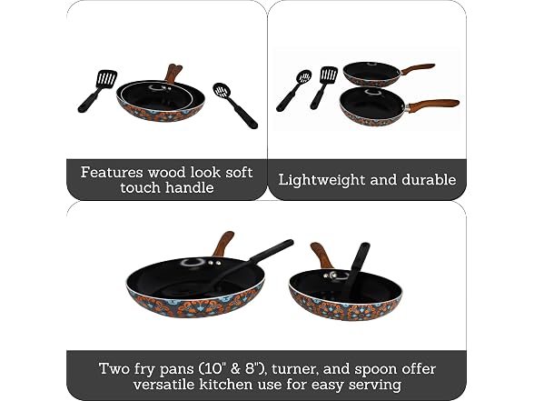 IMUSA 4 Piece 8 & 10 In Aluminum Black Ceramic Fry Pan Set