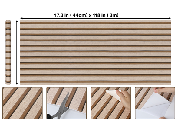 Wood Peel & Stick Wallpaper Wood Slats, 17.3"x118"