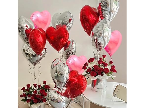Upgraded Pink Silver and Red Balloons 
