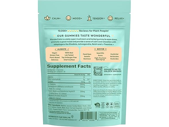 Plant People WonderCalm Mushroom Gummies 60ct