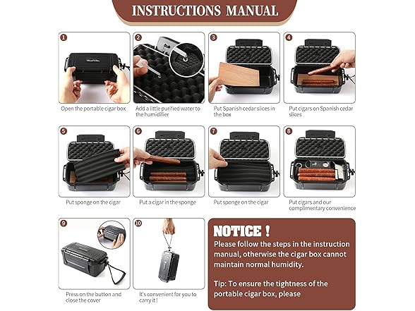 WoodElric Travel Cigar Humidor Box Case