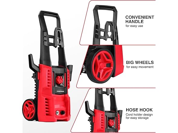 Electric Pressure Washer, 1850 PSI Max,1.0 GPM, 5" Wheels, 18M Cord