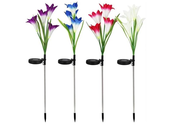 4-Pack Solar Powered Garden Flowers with Lights