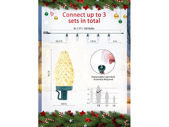 Brightown C9 LED Christmas Lights Outdoor, 81 Feet 100 LED