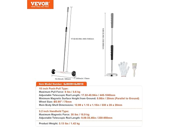 VEVOR 15-Inch Magnetic Sweeper with Wheels