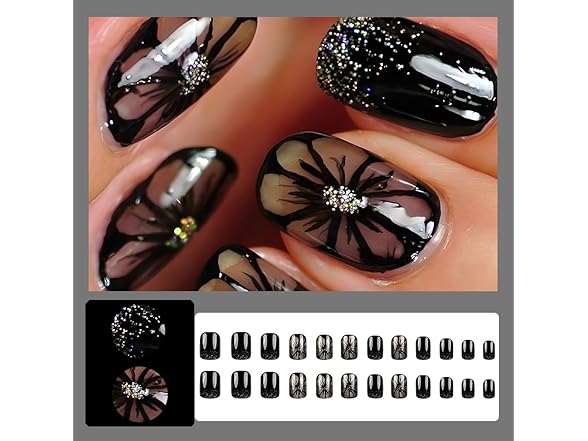 MINGCHUN 24 Pcs Black Press on Nails