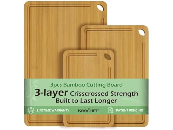 Wood Cutting Board for Kitchen - 3 Pack