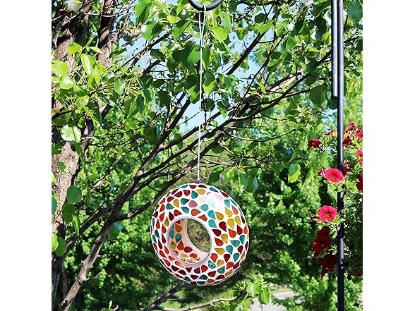 Sunnydaze 6-Inch Glass Mosaic Hanging Bird Feeder - Confetti Mosaic