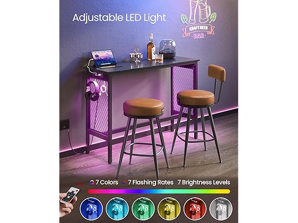 VASAGLE LED Narrow Powered Pub Table