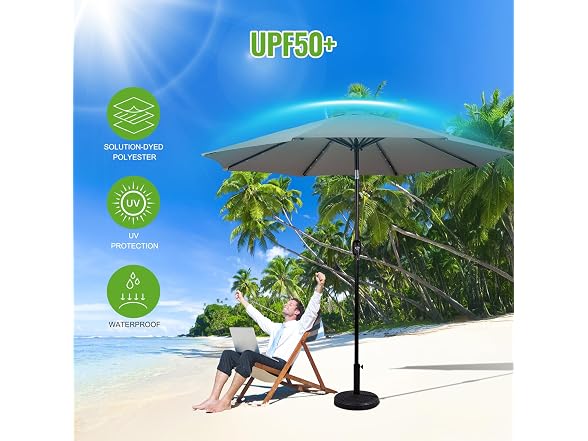 Backyard Expressions 9FT Solar Patio Umbrella Desert Taupe