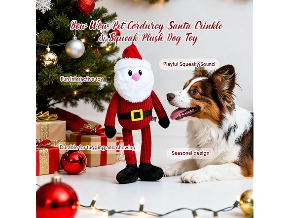 Bow Wow Pet Corduroy Santa Crinkle & Squeak