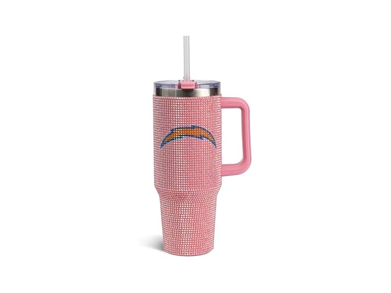 The Memory Company Officially Licensed 40oz Pink Game Day Bling Stainless Steel Tumbler - Premium Insulated Double-Wall Travel Cup With Handle and Straw Lid