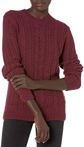 Amazon Essentials Women's Soft Fisherman Cable Long-Sleeve Crewneck Sweater, Dark Burgundy, Medium