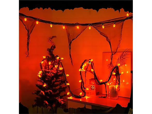 C7 LED Orange Halloween Lights, 25Ft