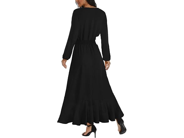 Kormei Women (S) Long Sleeve V Neck Maxi Low Dress