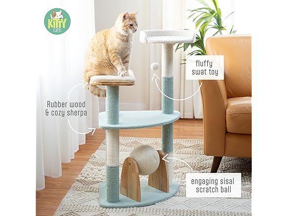 Kitty City Triple Perch Wooden Cat Tower