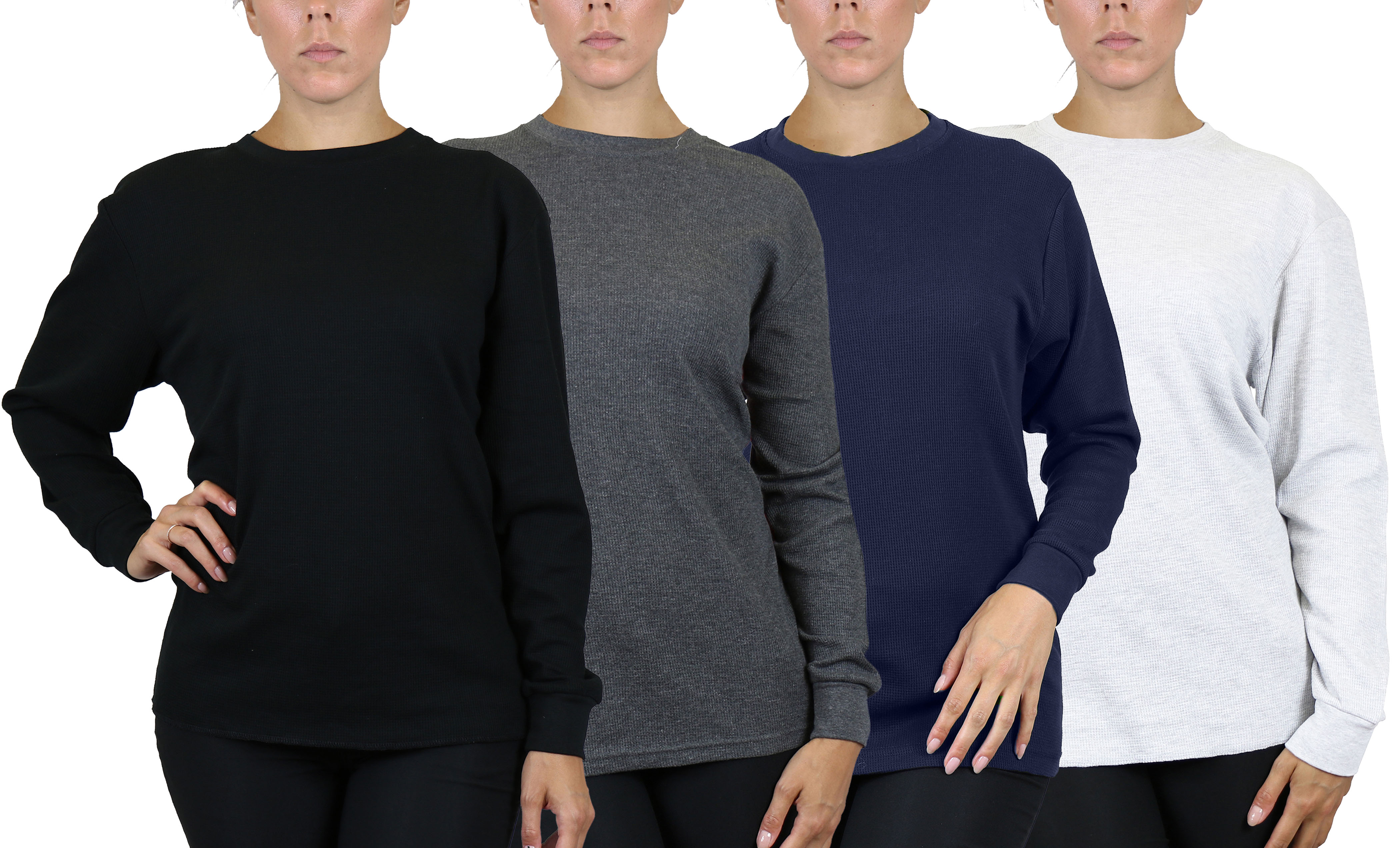 4Pk Womens Waffle-Knit Thermal Shirts - Gallery 12