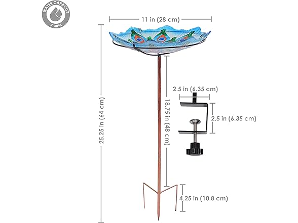 Sunnydaze Glass Bird Bath Bowl - 11"