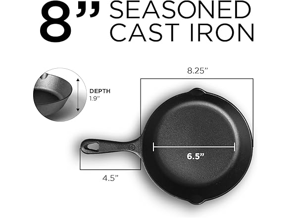 Commercial Chef Cast Iron 8" Skillet