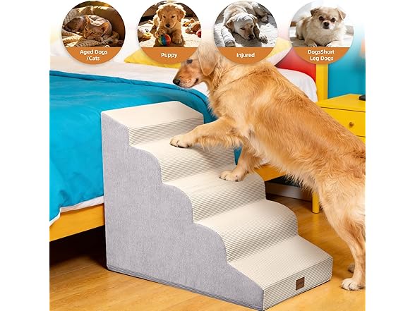 NAPWAYS Dog Stairs for Small Dogs and Cats, 22.6" H, 5-Step