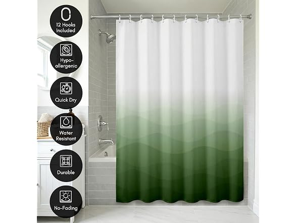 Americanflat 71x74 Wave Green Ombre Shower Curtain
