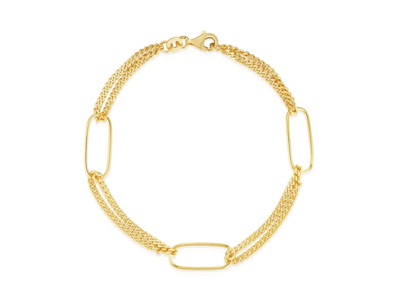 925 Sterling Silver 7 Inch Paperclip Chain Bracelet Plated In 18K Gold Made In Italy
