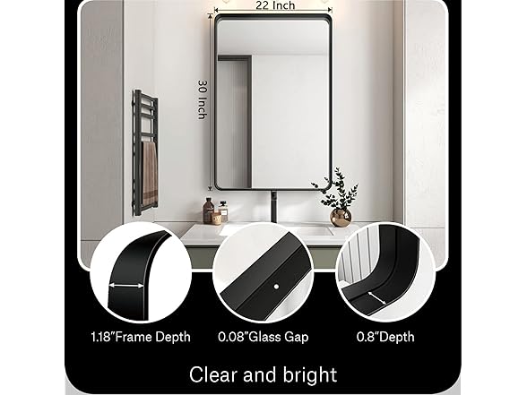 OKPAL Modern Black Frame Bathroom Mirror