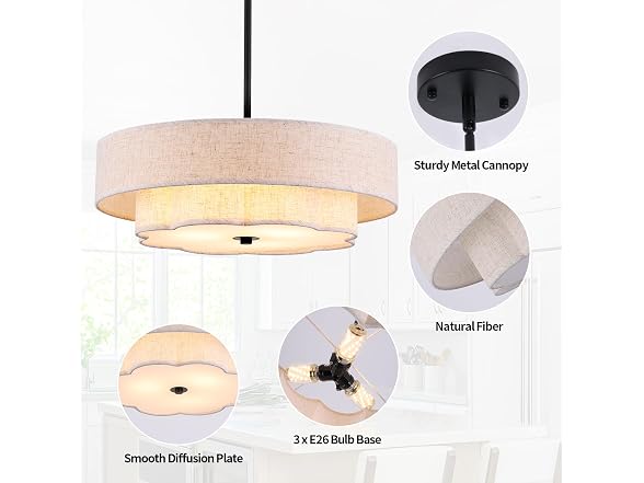 Prayou 17.7in 2-Layer Drum Chandelier
